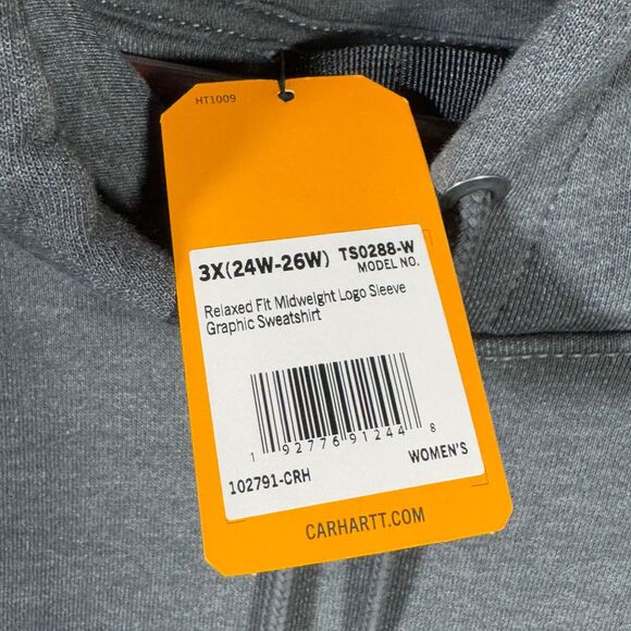 Carhartt Hoodie Womens 3X‎ 24 26 Gray Relaxed Fit Logo Sleeve Midweight Pullover - Picture 4 of 8